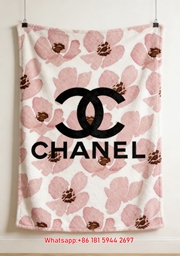 Chanel Pink Rose Floral Flannel Throw Blanket IMG_7323